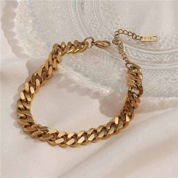 Gold Anklet Set for Women Waterproof Cuban Link Plus Size Stainless Steel - Picture 7 of 8